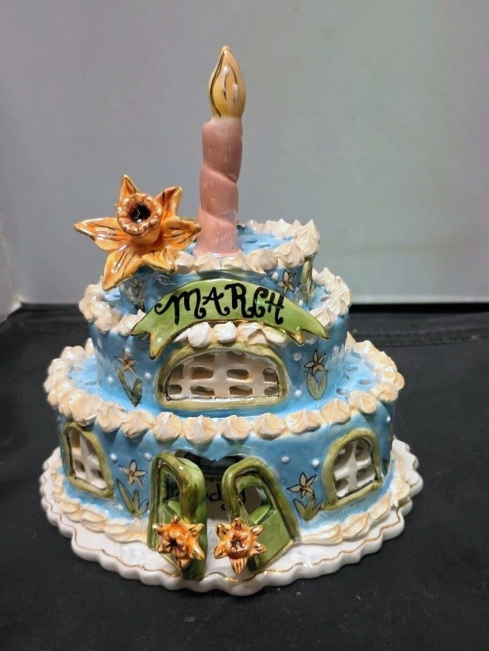 Blue Sky Clay Works March Birthday Cake Candleholder With Box